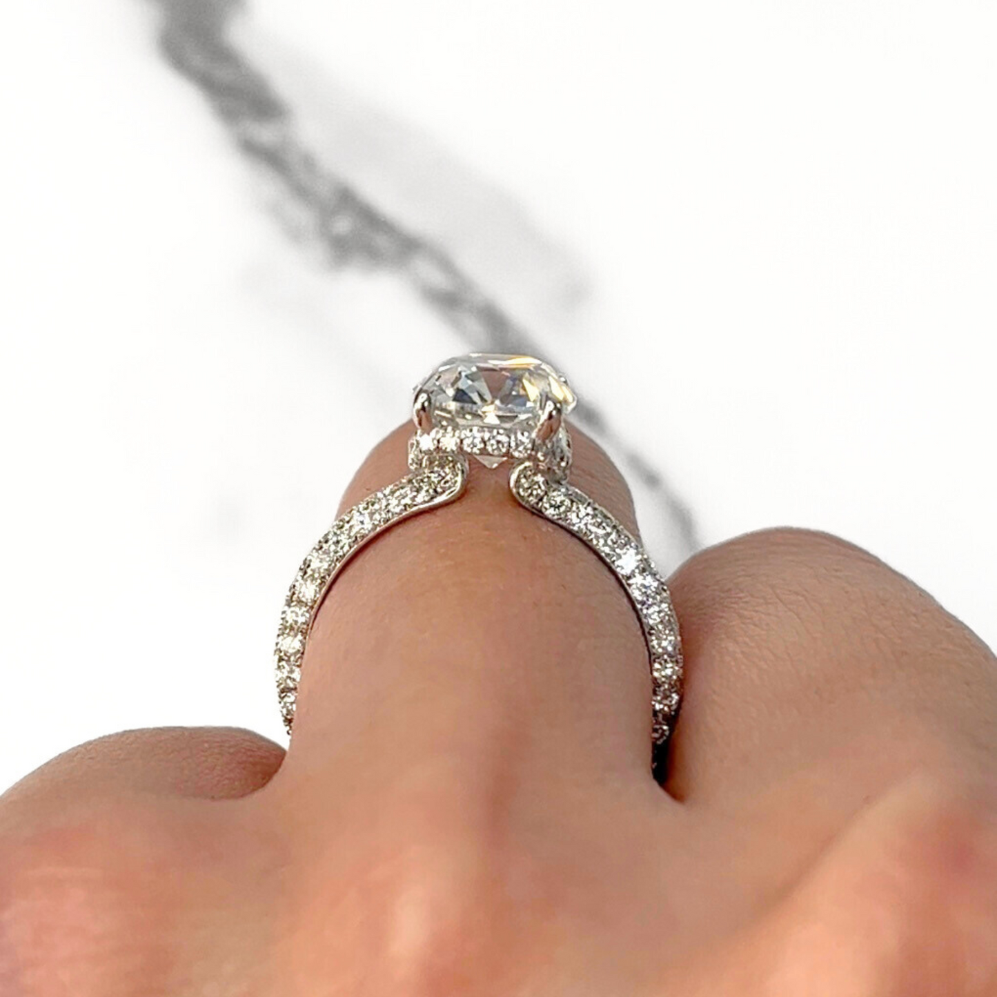 Antique Cushion Diamond Three Row Pave Ring