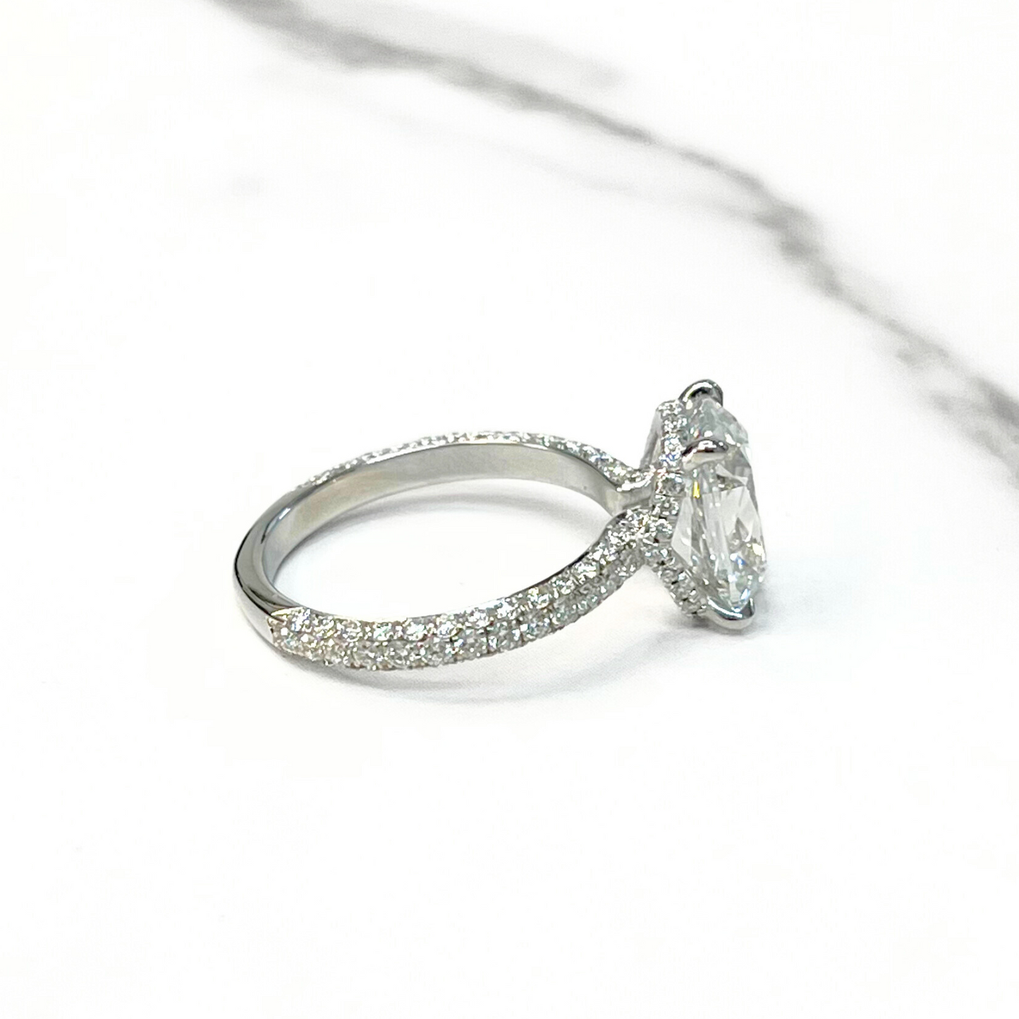 Antique Cushion Diamond Three Row Pave Ring