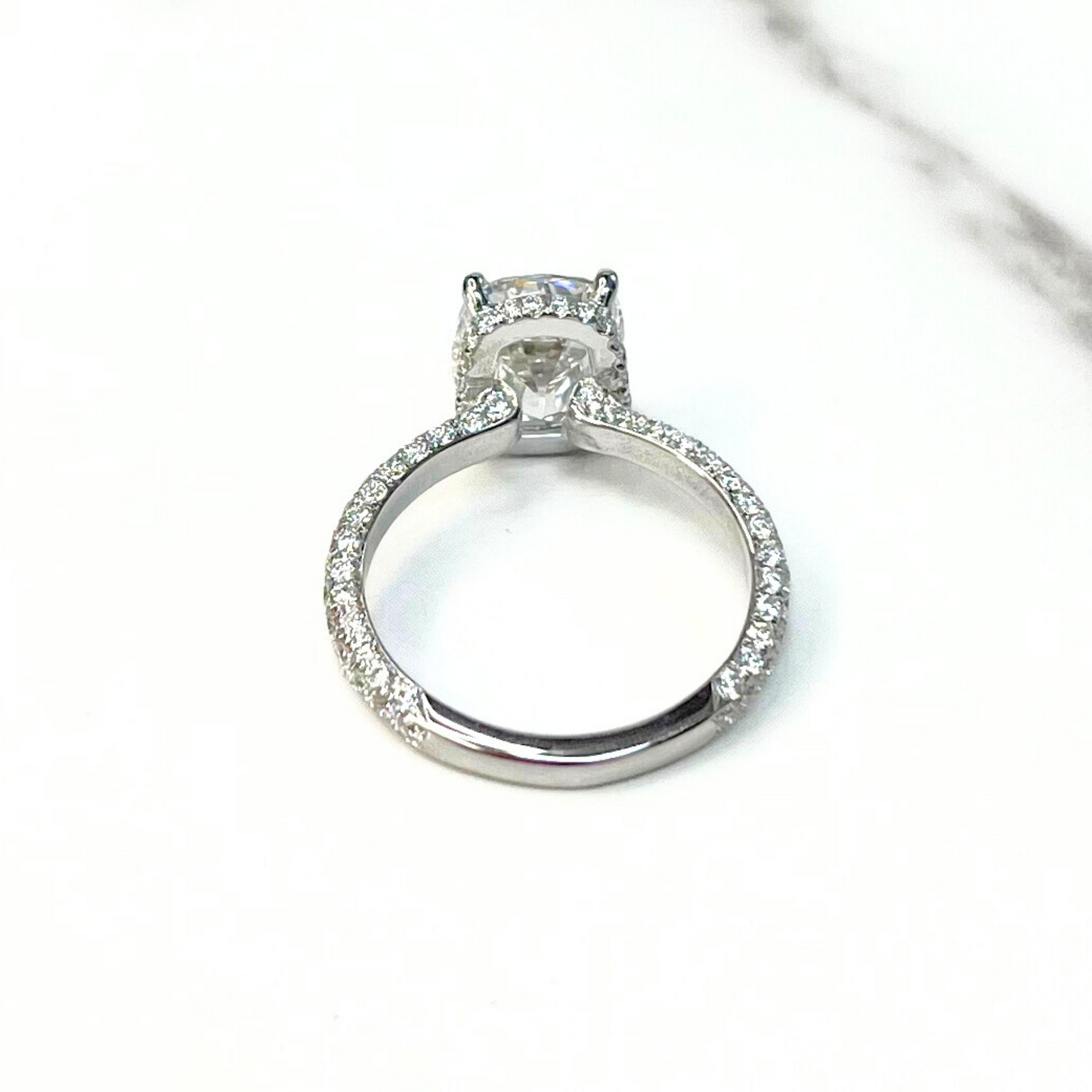 Antique Cushion Diamond Three Row Pave Ring