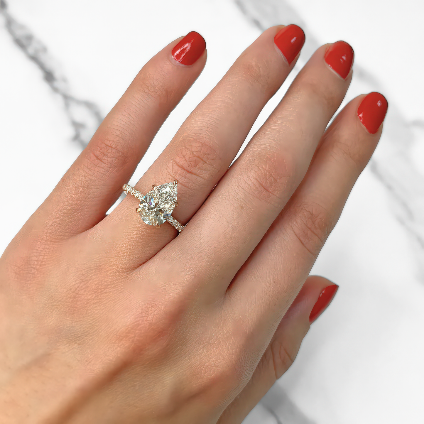 Pear Diamond Hidden Halo Ring