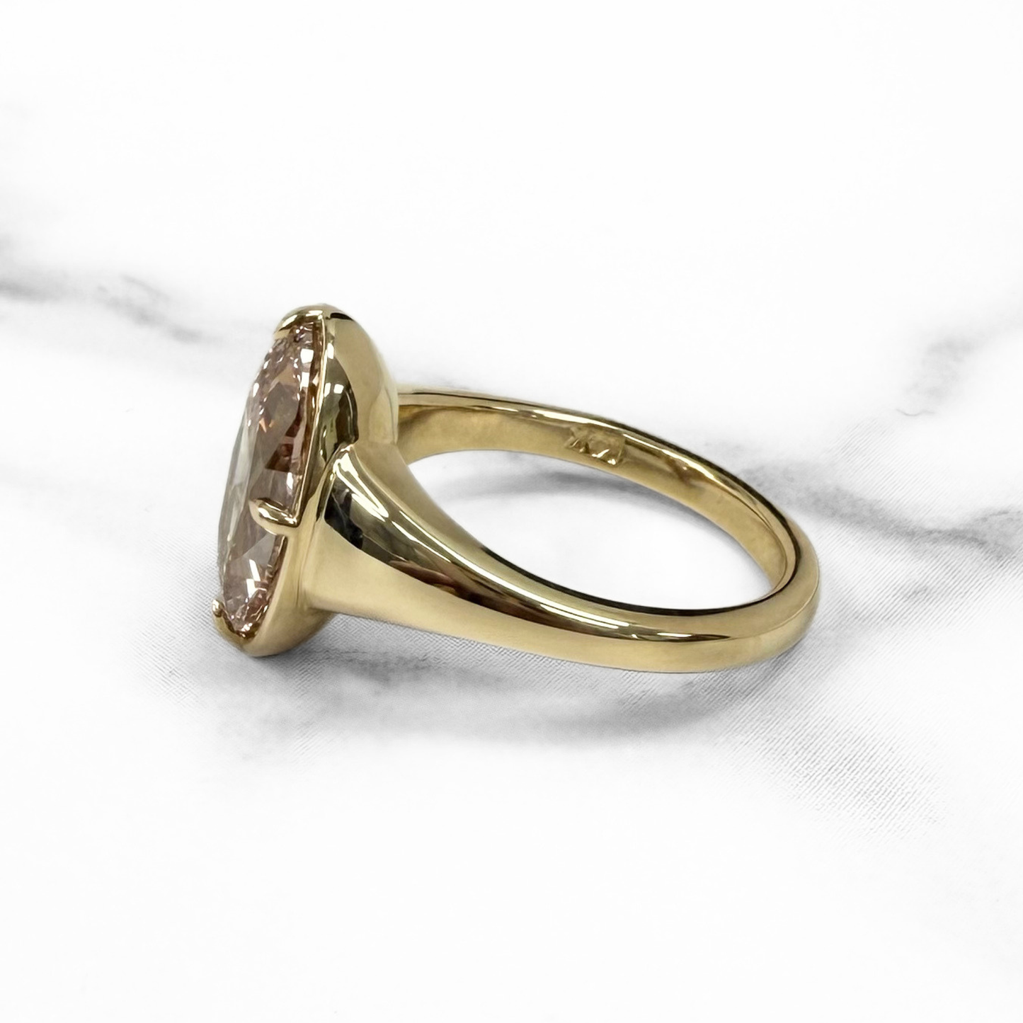 3.07ct Antique Moval Light Brown Lab Diamond Button Back Ring