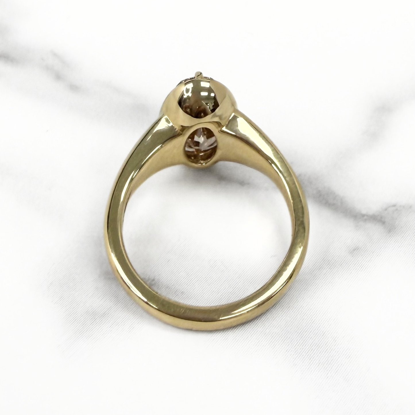 3.07ct Antique Moval Light Brown Lab Diamond Button Back Ring