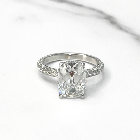 Antique Cushion Diamond Three Row Pave Ring