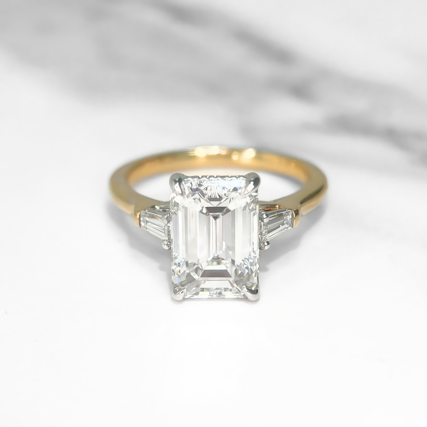 Emerald Cut Diamond Baguette Three Stone Ring